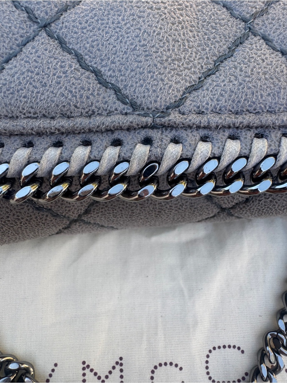 Stella McCartney Falabella Mini Quilted Vegan Suede Crossbody Gray VGUC - Picture 6 of 16